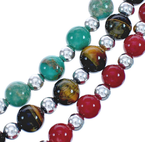 American Indian 3-Strand Multicolor Silver Bead Necklace AX123395